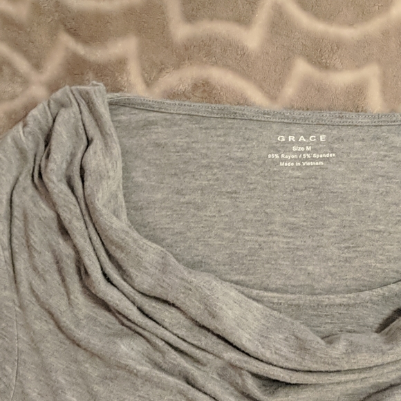 Soft gray cowl bateau neck long sleeve t-shirt - Picture 7 of 7